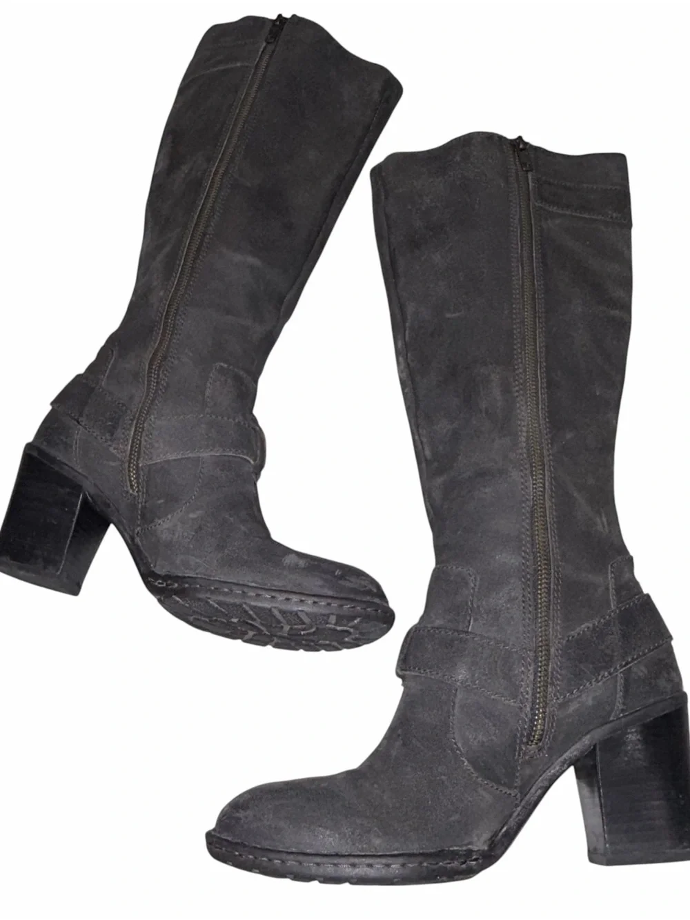 Born Black Distressed Nubuck Leather Tall Heeled Riding Boots size 38 7